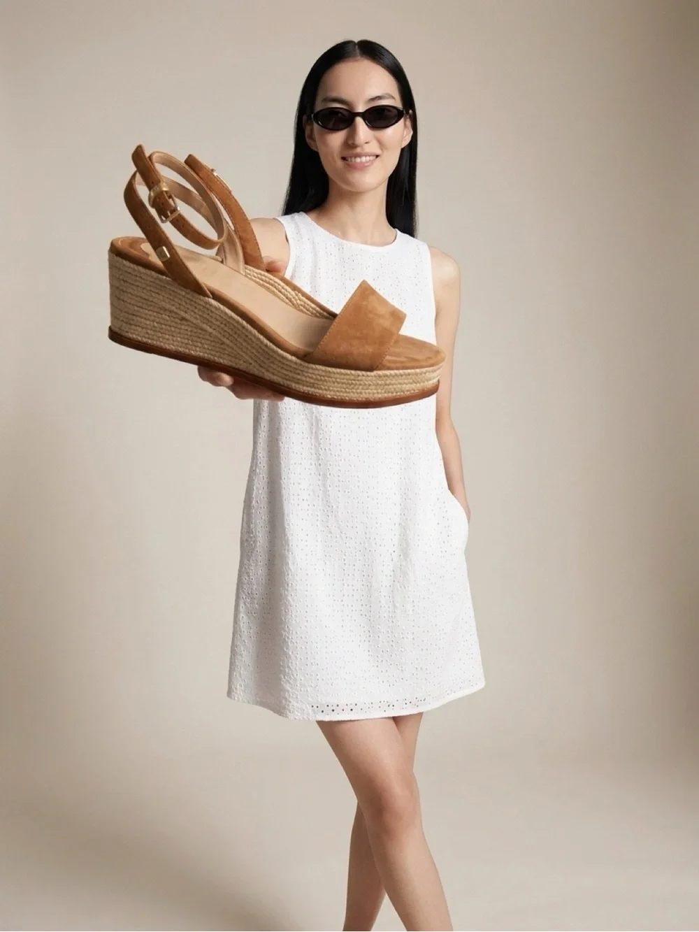 Lauren Ralph Lauren Leona Espadrille Wedge Sandals Brown Suede Size 8.5B